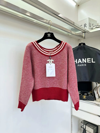 25fw Striped large round neck sweater