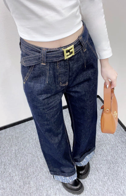25fw Belt denim straight leg pants