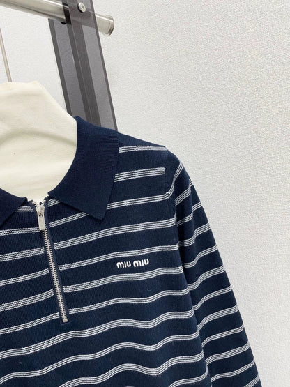 25fw Striped lapel knit sweater