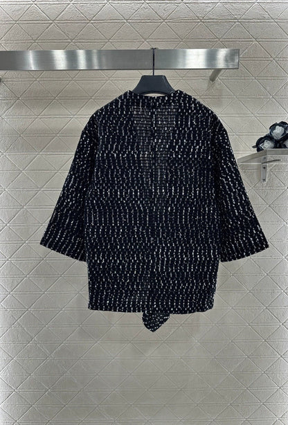 25fw Bead plaid open top jacket