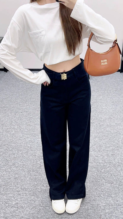 25fw Belt casual wide leg pants