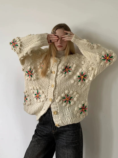 3D floral cardigan