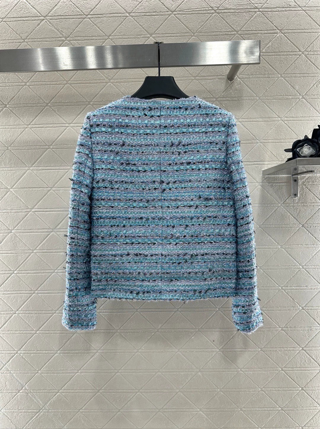 25fw Woolen striped round neck dress jacket