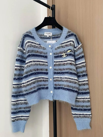 25fw Striped knitted cardigan