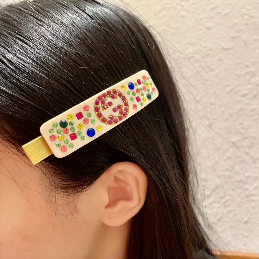 25 new Acetate duckbill clip with colored diamonds and rhinestone letters