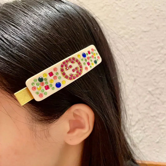 25 new Acetate duckbill clip with colored diamonds and rhinestone letters