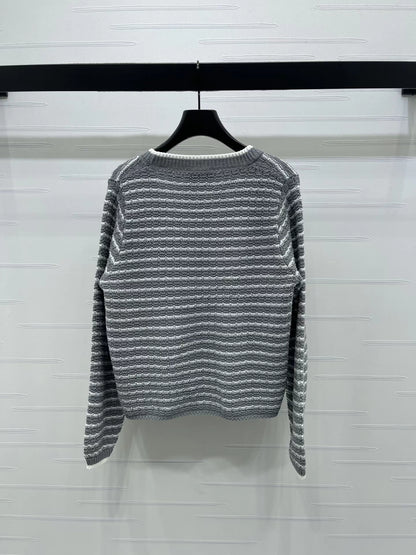 V-neck knitted striped cardigan