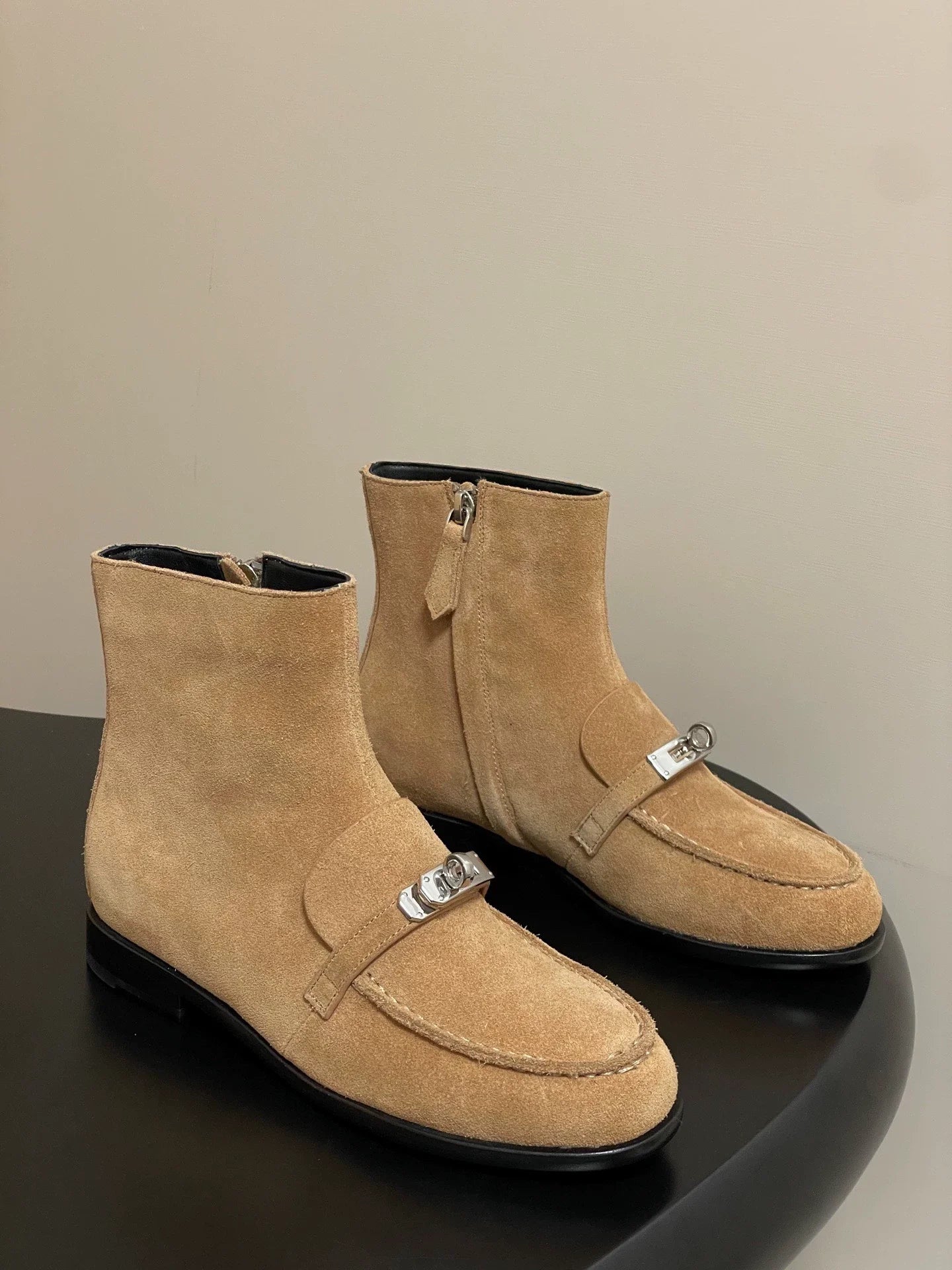 25Fw flat bottomed side zipper short boots