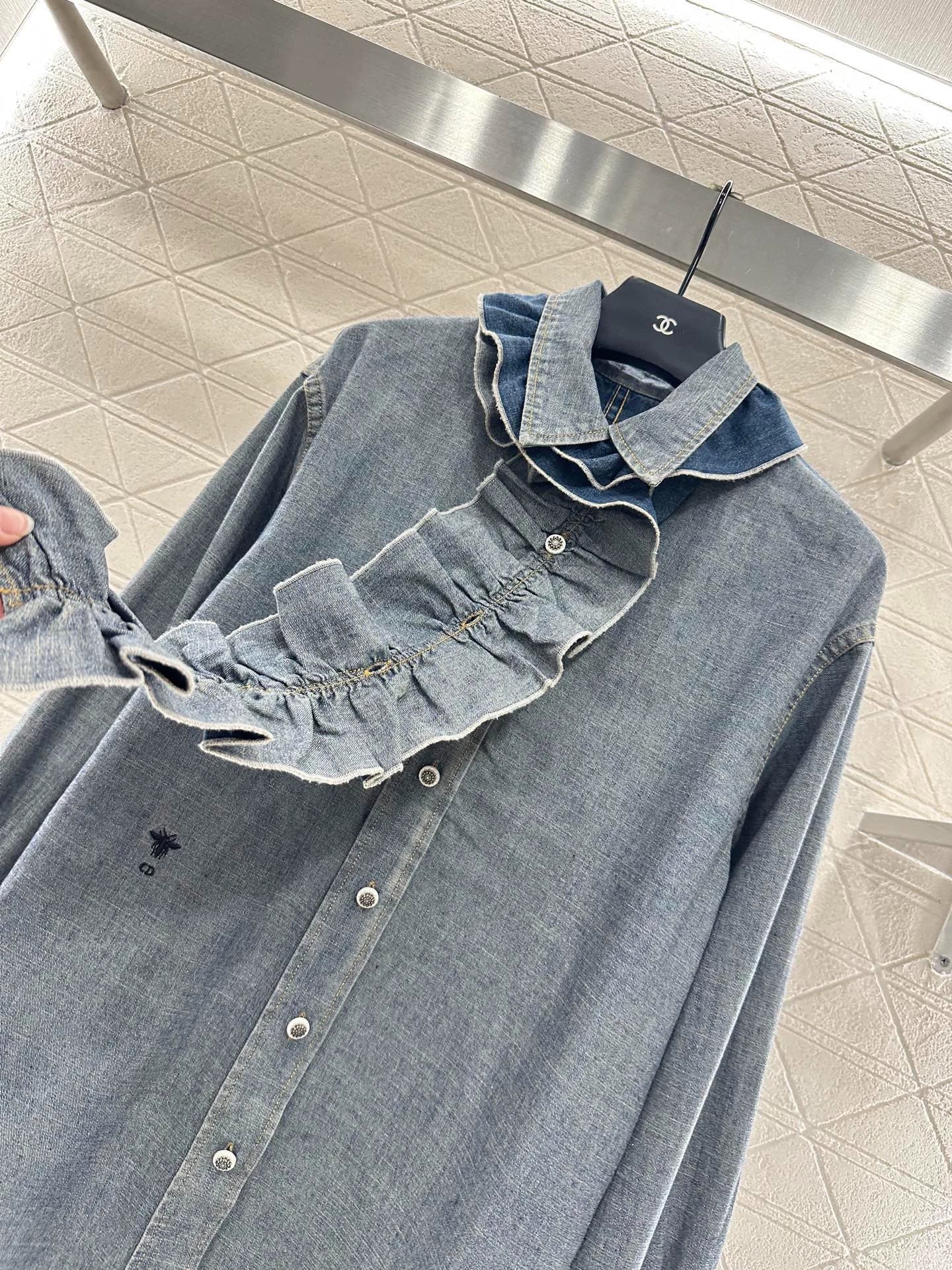 25fw Lace denim shirt
