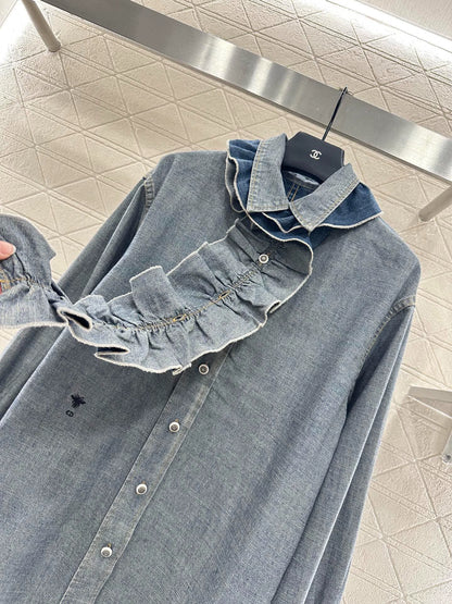 25fw Lace denim shirt