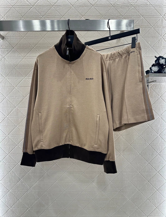 25fw Color blocking jacket shorts set