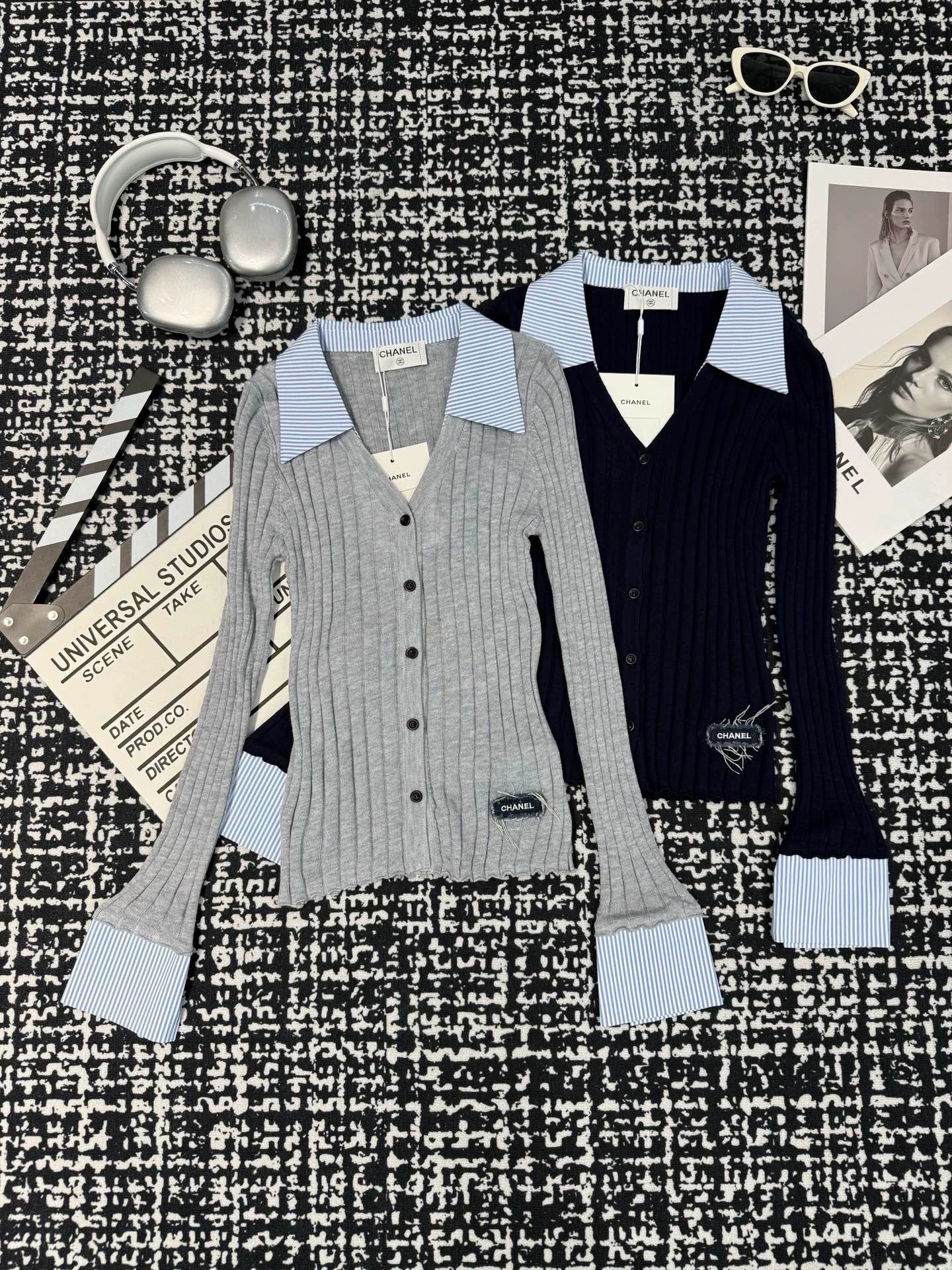 Knitted long sleeved shirt collar with patchwork