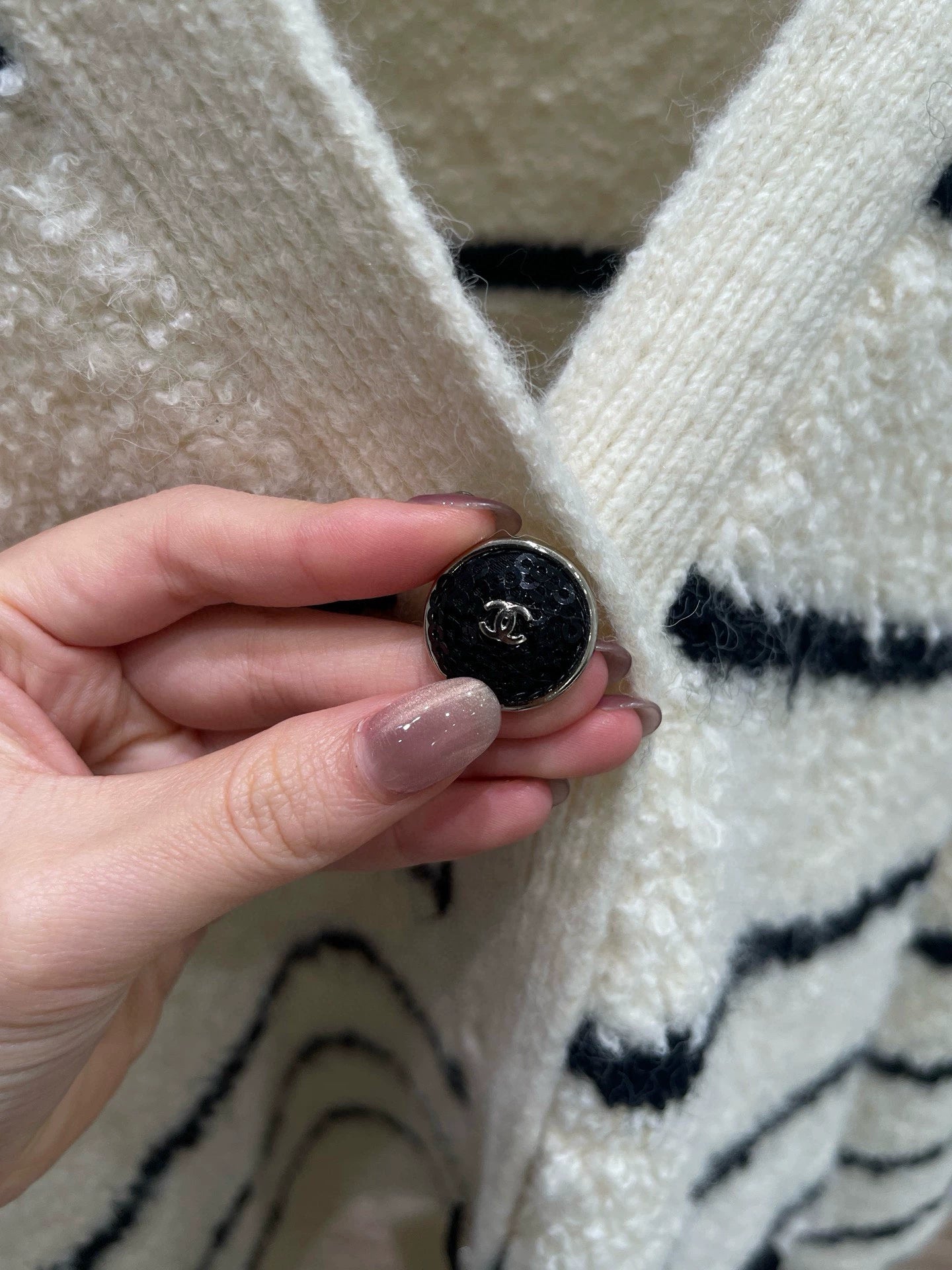 Lamb wool striped cardigan sweater