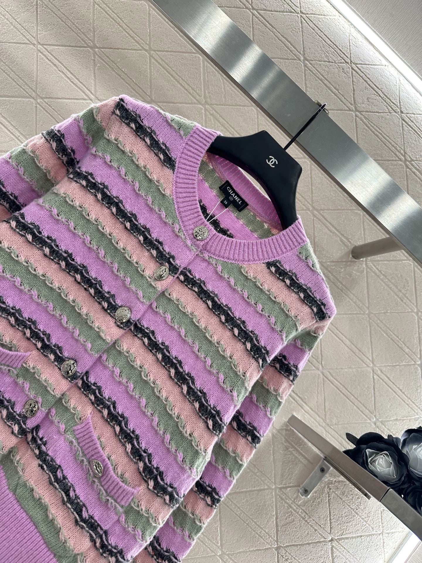 25fw Striped knitted cardigan