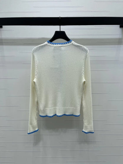 25fw Color blocking hook edge round neck jacket