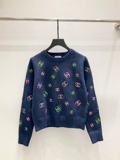 25fw Full printed embroidered sweater