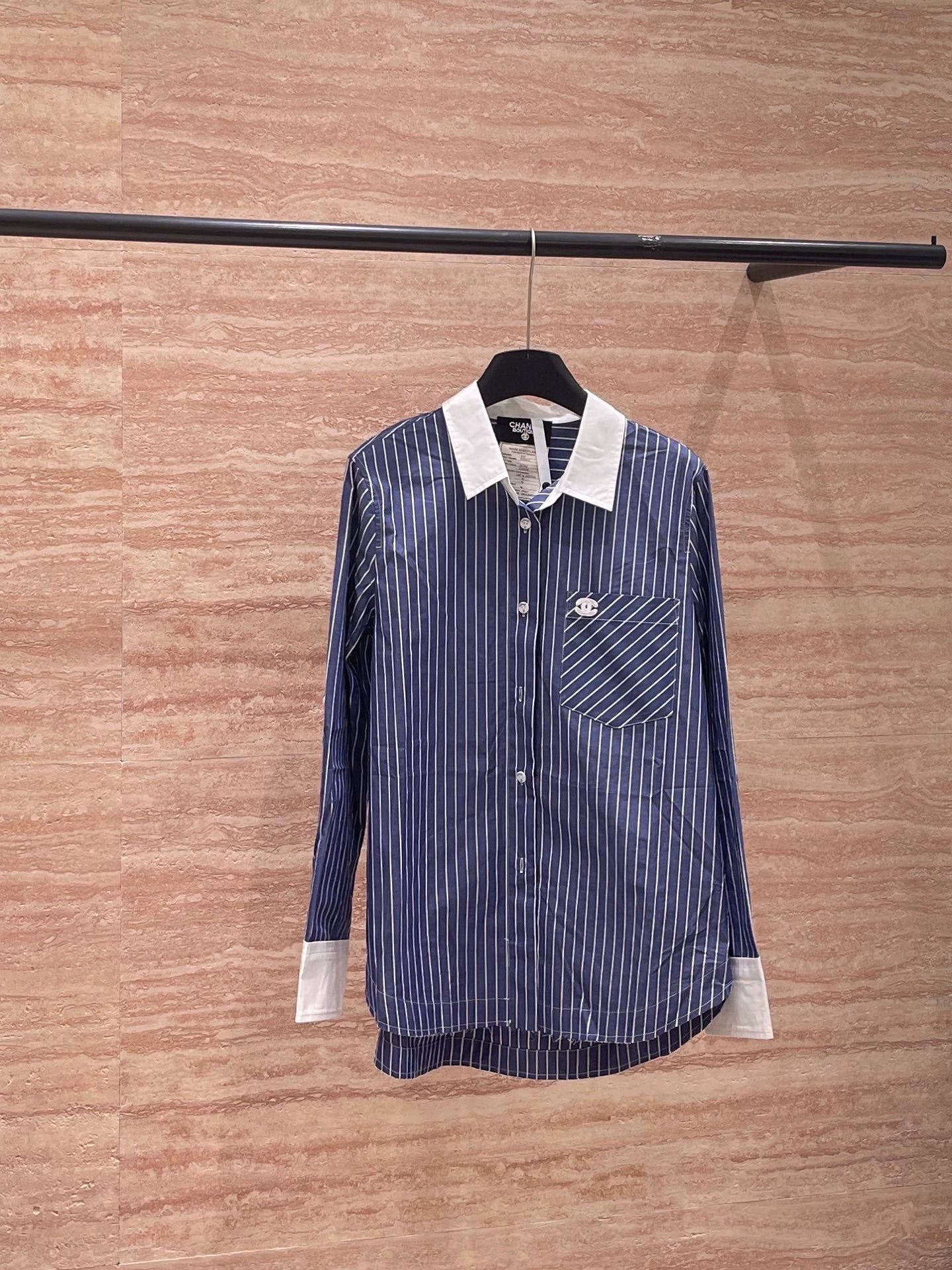 25fw Striped patchwork collar shirt(vintage series)