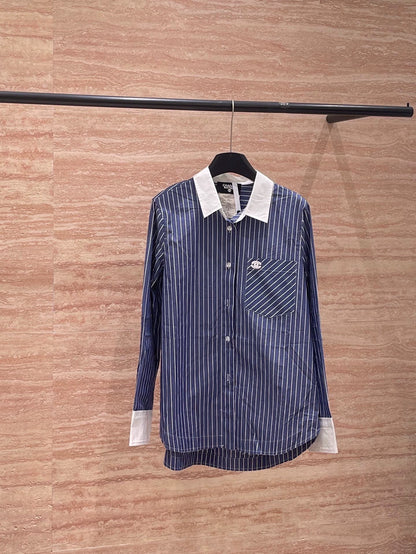 25fw Striped patchwork collar shirt(vintage series)
