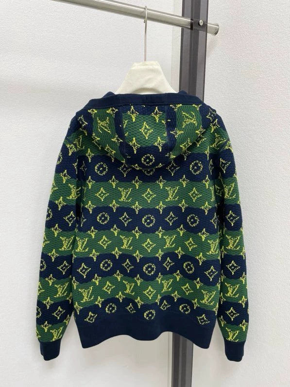 Double sided jacquard zipper hooded jacket