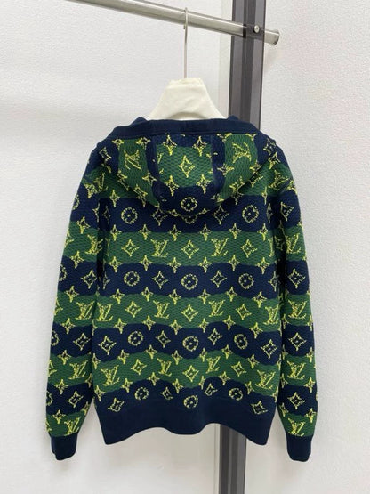 Double sided jacquard zipper hooded jacket