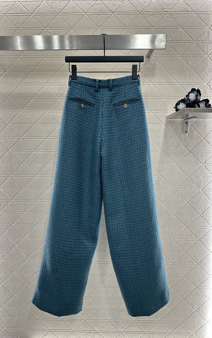25fw Plaid tweed straight leg pants