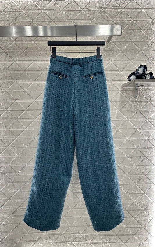 25fw Plaid tweed straight leg pants