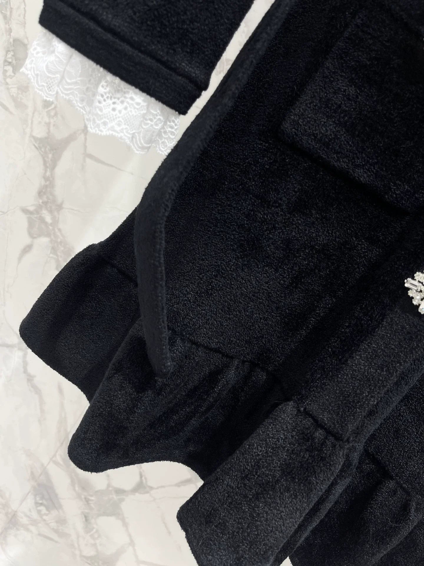 25fw Black diamond velvet chenille knit dress