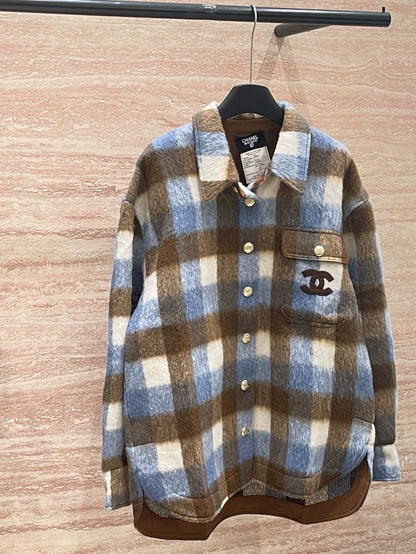 25fw Splicing plaid woolen cotton coat jacket (vintage series)