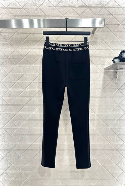 Letter-Embroidered High-Stretch Leggings