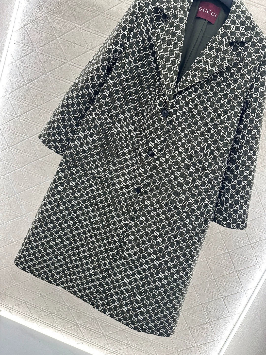 Flip collar jacquard long coat jacket