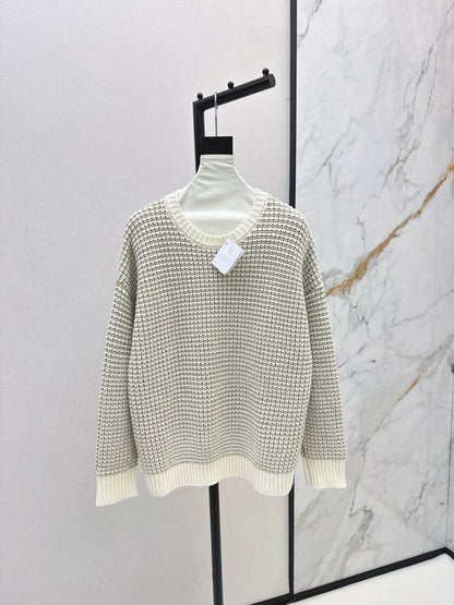 25fw Hand hook hollow ball round neck sweater