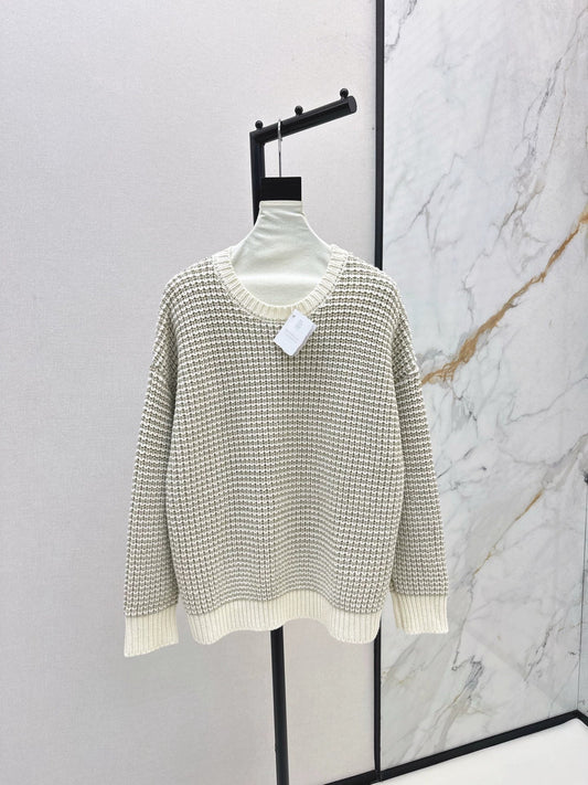 25fw Hand hook hollow ball round neck sweater