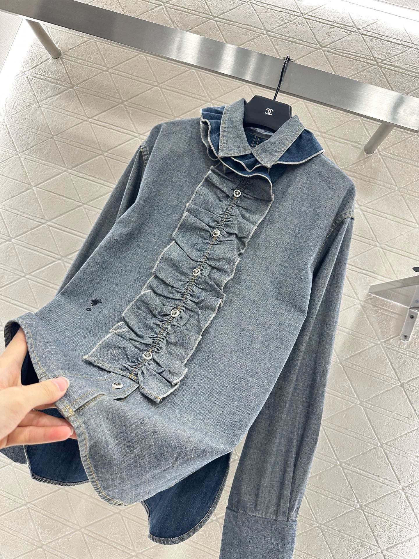 25fw Lace denim shirt