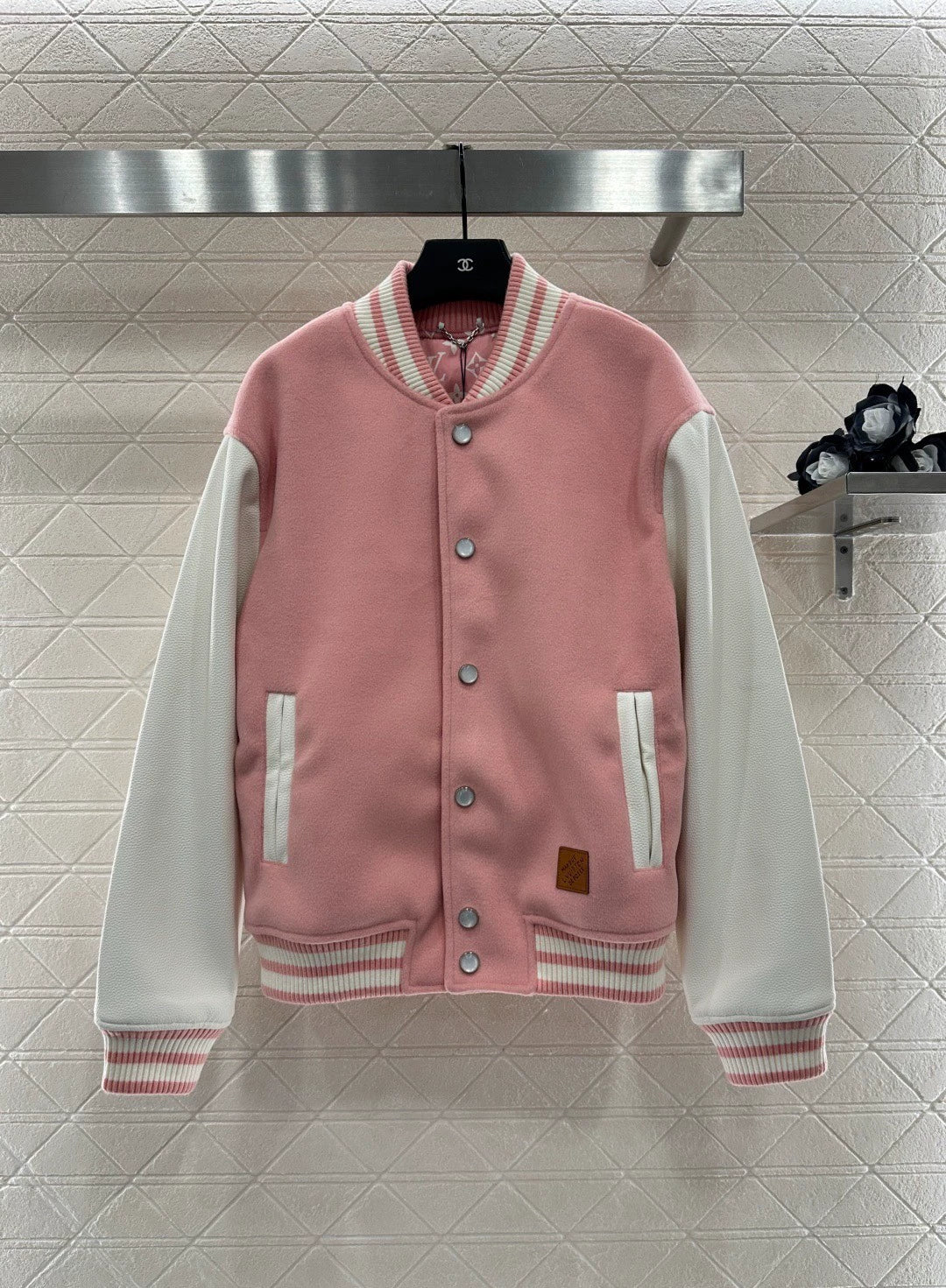 25fw Casual leather sleeve shoulder baseball jacket