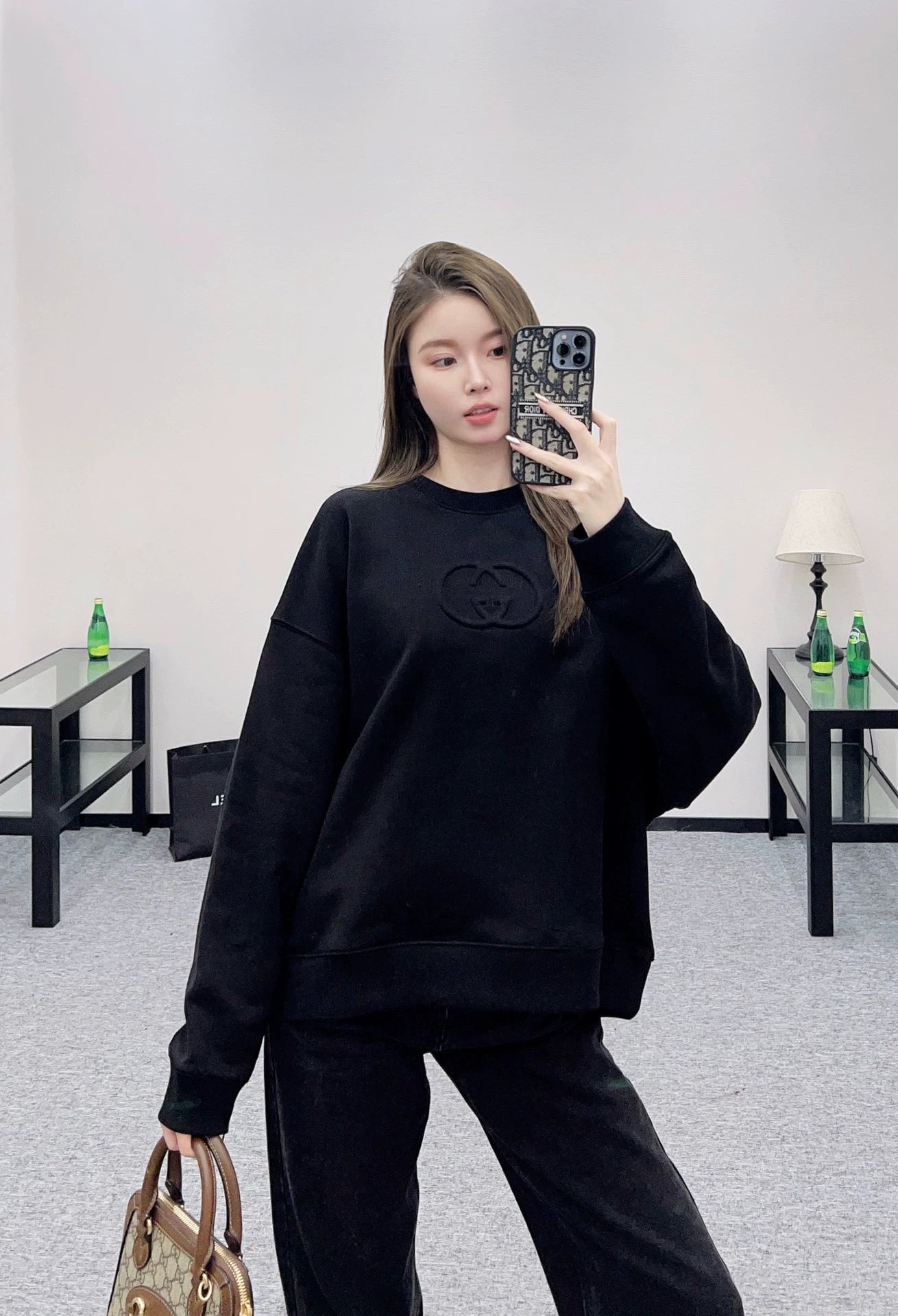 25fw Round neck three-dimensional logo hoodie