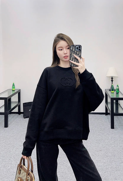 25fw Round neck three-dimensional logo hoodie