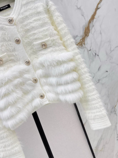 Patchwork fuzzy design knitwear