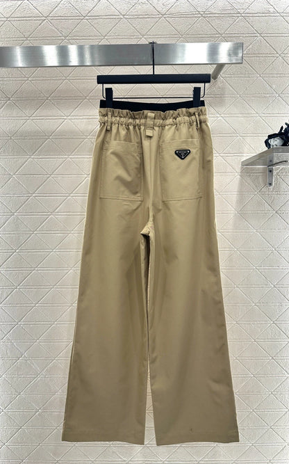 Splicing contrasting ribbon wide leg pants