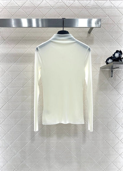 25fw Slim fit rhinestone double C high neck base shirt