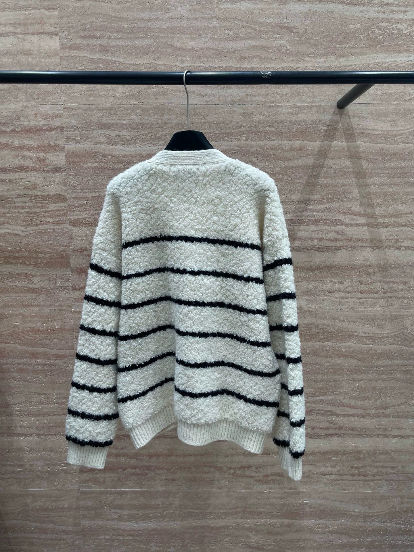 Lamb wool striped cardigan sweater