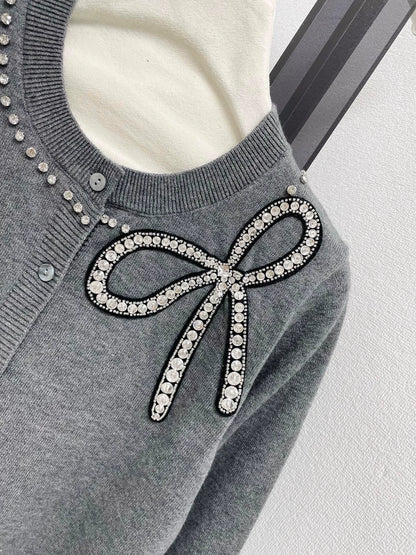 25fw Bow bright diamond knitted cardigan