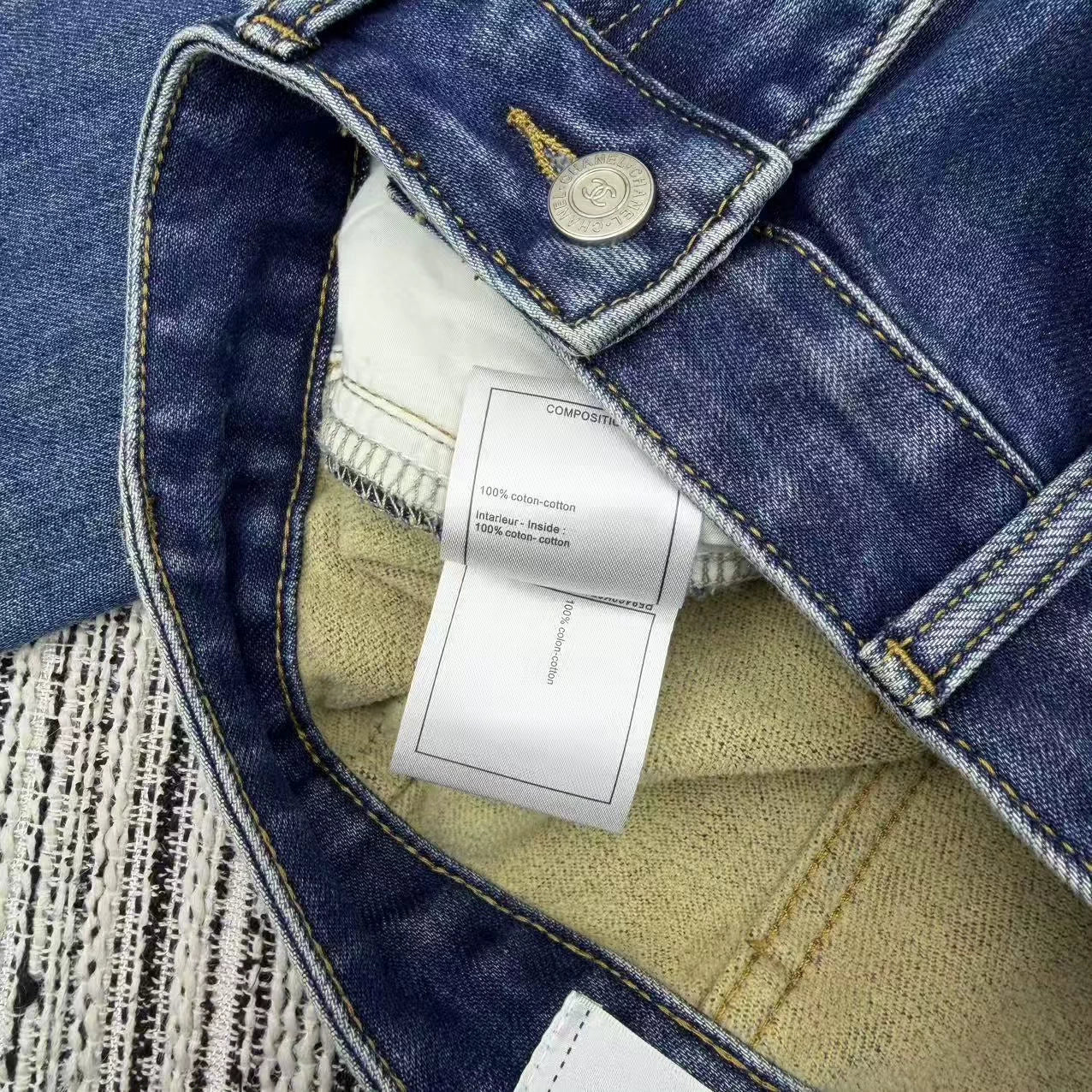 Nail bead denim straight leg pants