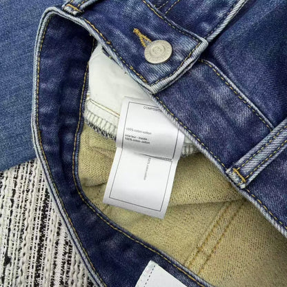 Nail bead denim straight leg pants