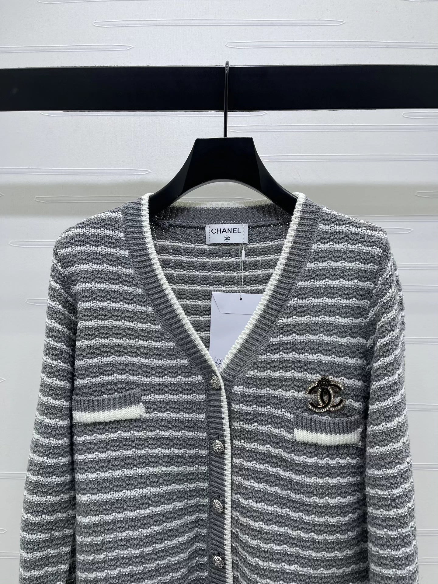 V-neck knitted striped cardigan