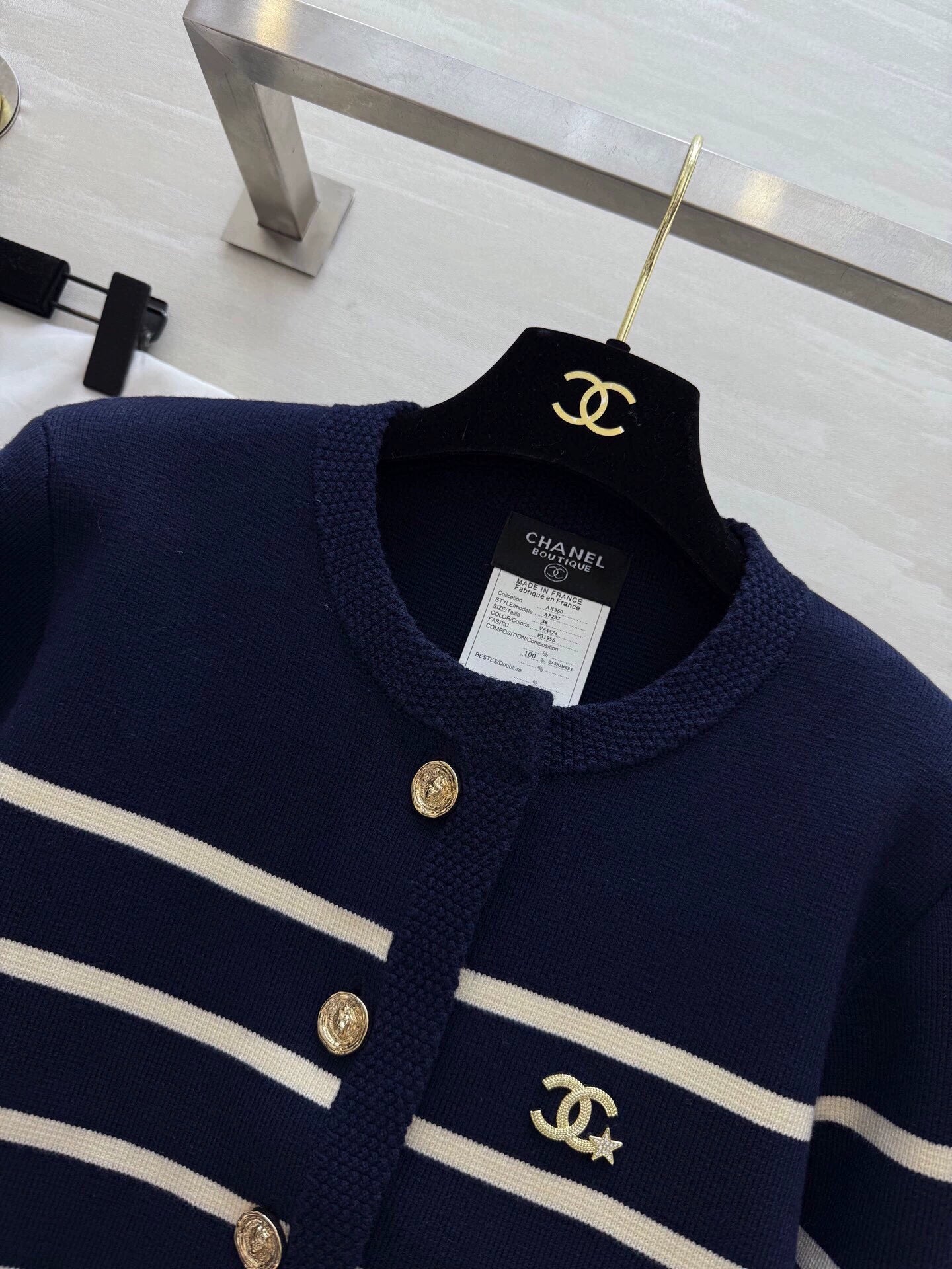 Navy striped wool cardigan jacket