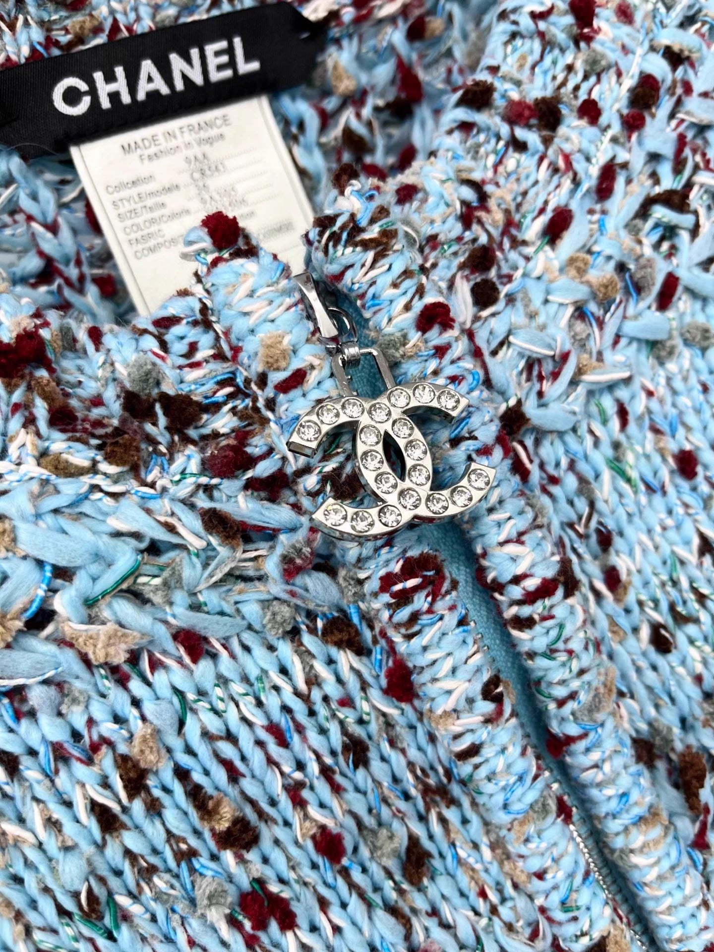 Double C zipper round neck crochet spliced jacket