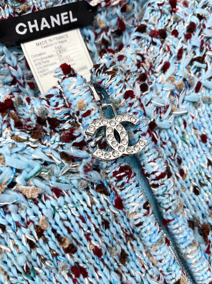 Double C zipper round neck crochet spliced jacket