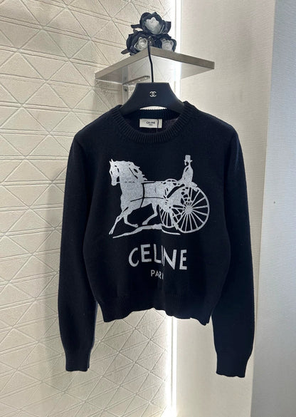 25 Crochet letter carriage knit sweater（Beigei/black）