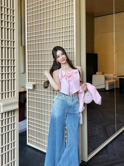 25fw Bow-decorated suspenders(pink/white)