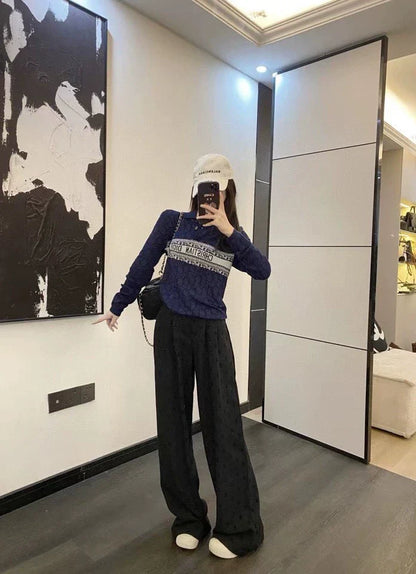 C 25 Classic Flocked Letter Wide Leg Pants